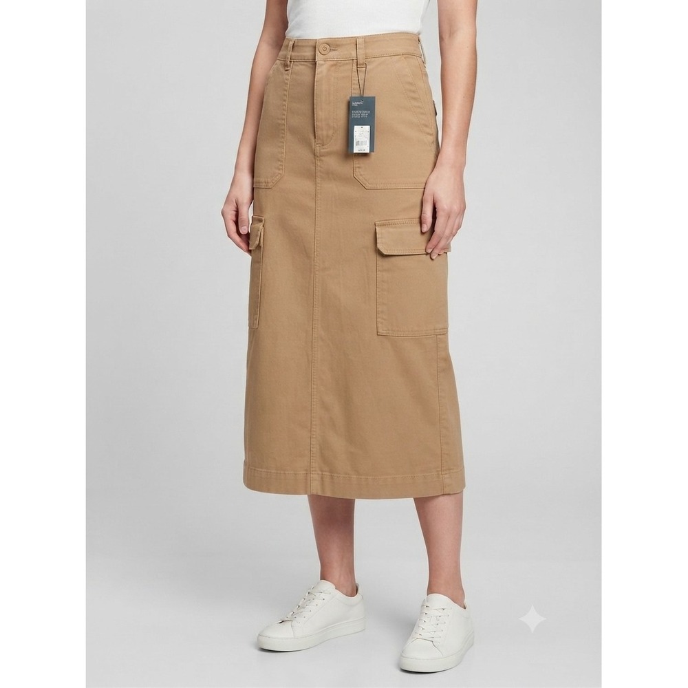 Universal Thread Womens Cargo Midi Skirt Size 4 Tan Khaki Gorpcore Utility Skirt